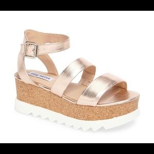 Steve Madden rose gold cork wedged sandals